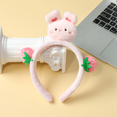 New Sweet and Cute Rabbit Strawberry Plush Headband, Trendy Hair Accessory for Spring, Autumn, Winter, Women's Personalized High Crown Facial Cleansing Headband