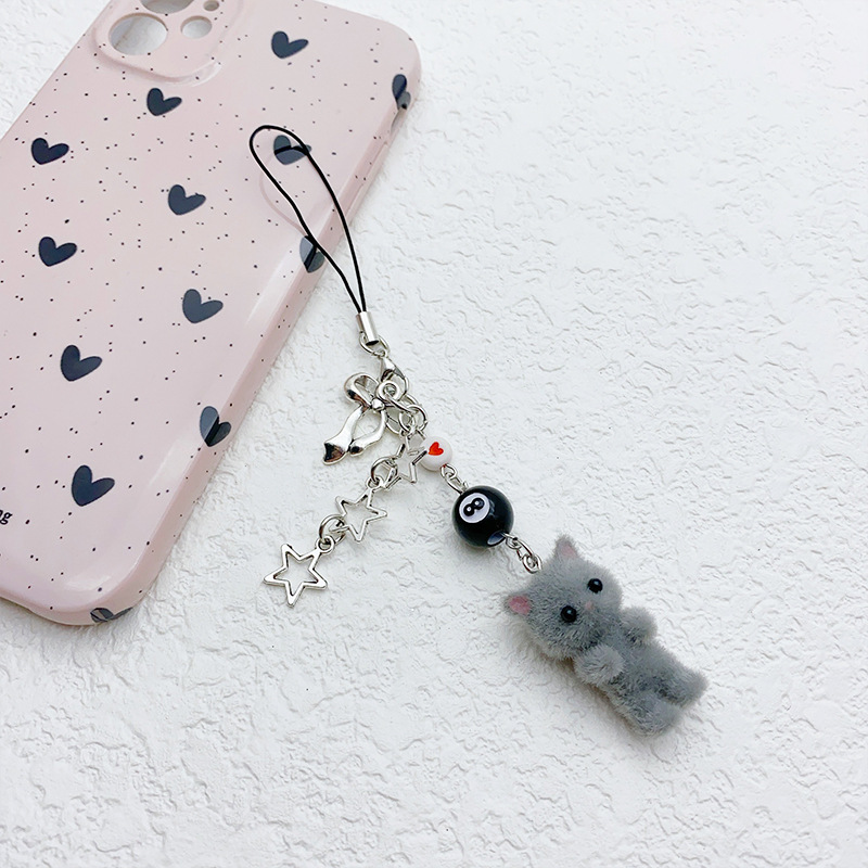Cute Style Cute Star Cat Beaded Alloy Flocking Bag Pendant Keychain