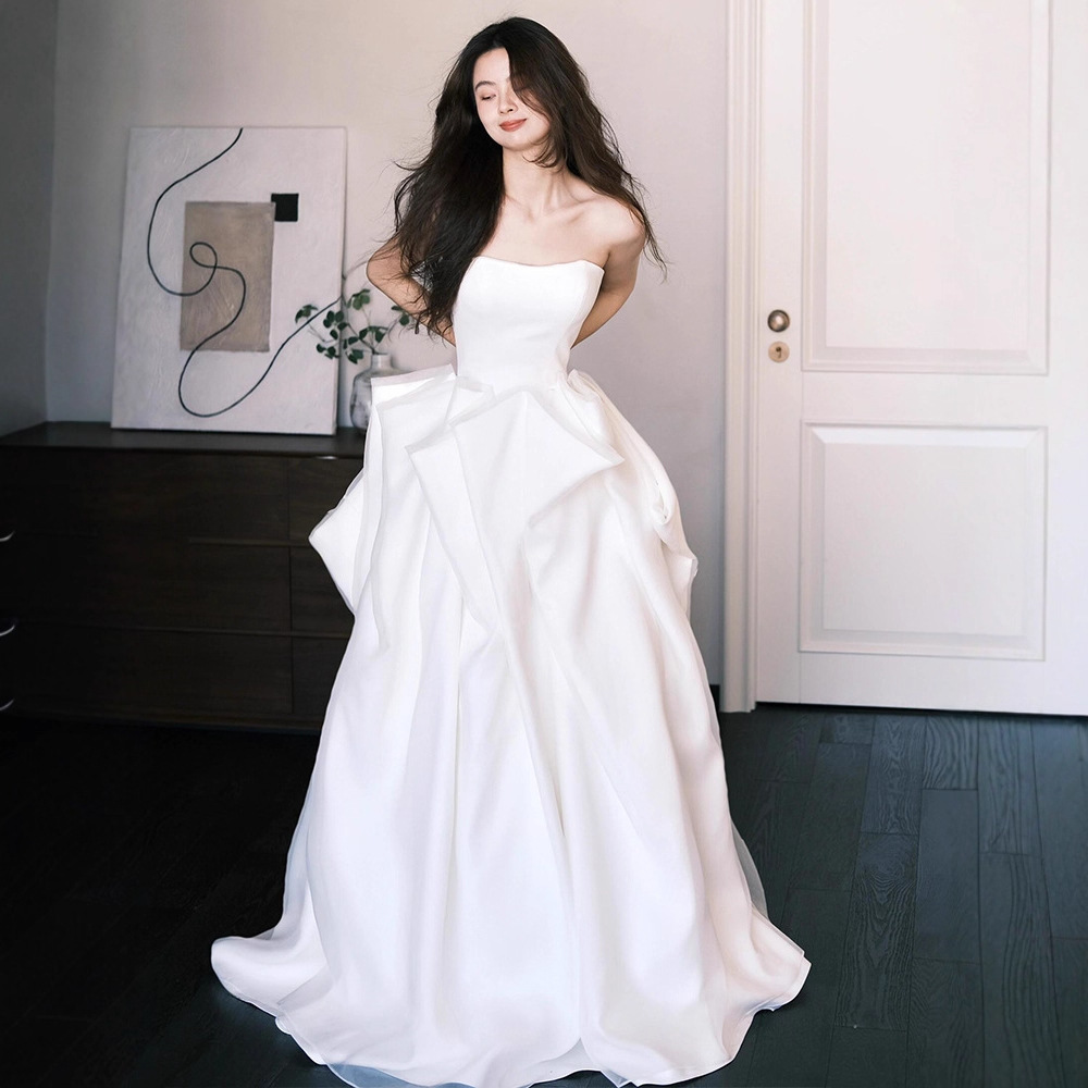 Strapless Light Wedding Dress 2026 New Style High-End White Simple Bride Engagement Wedding Dress Skirt for Reception and Going Out
