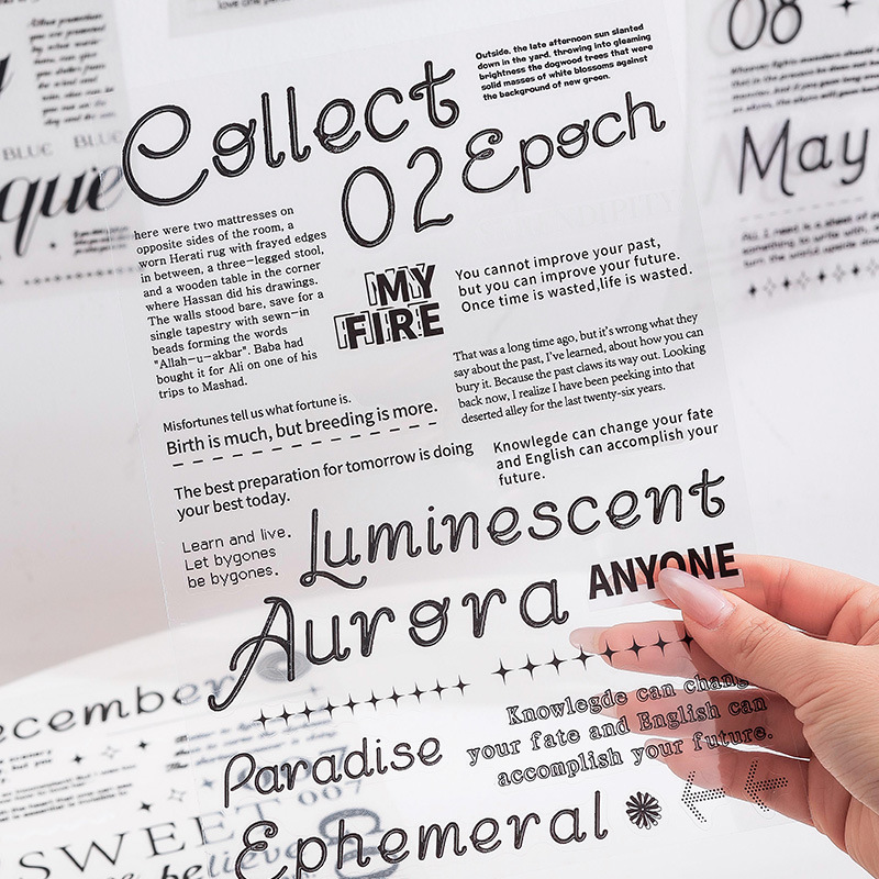 Zona de lenguaje transparente pegatinas impermeables para mascotas Bendiy diario pegatinas retro transfronterizas pegatinas de frases inglesas