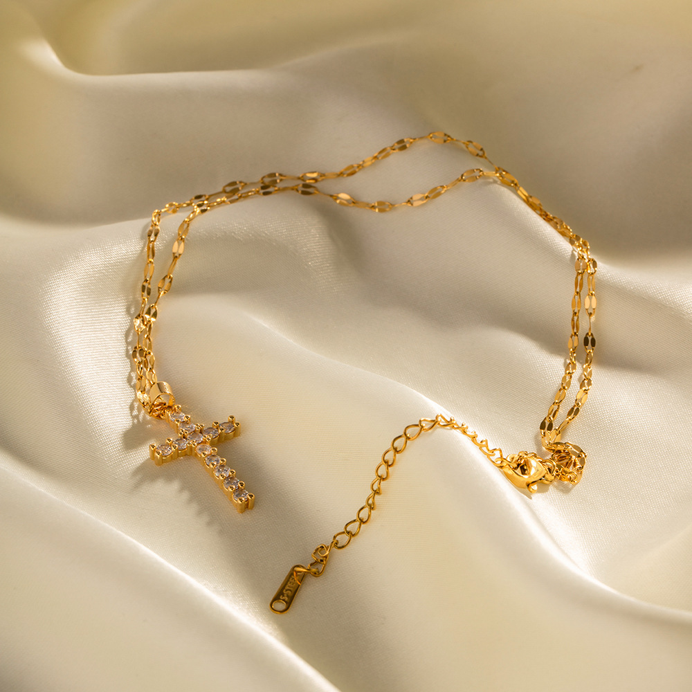 Gold-Diamond Cross Necklace Image 5
