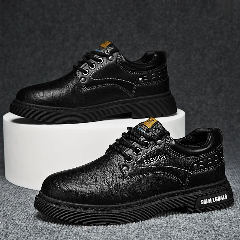 Мужские кожаные туфли 2023 осенние новые ретро толстый фон британский стиль низкий стиль маленькие кожаные туфли для работы