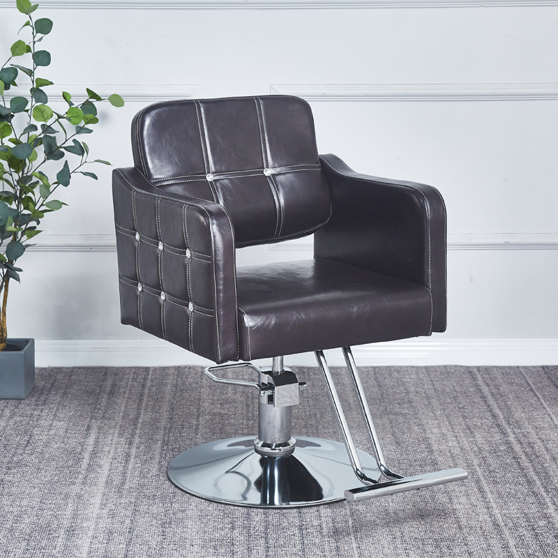 Fabricantes de sillas de peluquería al por mayor silla de cuero retro de alta gama de estilo europeo silla de peluquería minimalista moderna silla de corte de peluquería