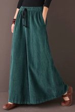 加绒宽松垂感大码条绒灯芯绒阔腿裤长裤女秋春夏松紧腰大脚裤裙裤