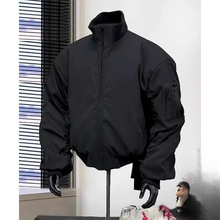跨境外套男新款加厚美式立领宽松廓形机能工装加棉冲锋衣潮牌秋冬