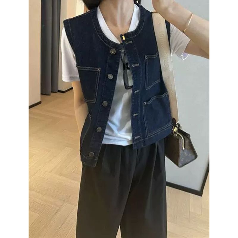 Retro Denim Vest for Women 2025 New Spring and Summer Fashion Layered Waistcoat Loose Vest Sleeveless Vest Jacket