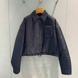 2024辣妹机车服黑色短款白鹅绒外套女秋冬新款短款上衣宽松棉服