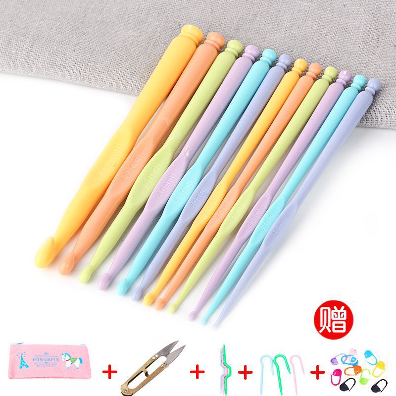 Traje de herramienta de ganchillo tejido a mano aguja de palo de lana marca de aguja hebilla aguja de giro con bolsa de almacenamiento aguja de gancho de aluminio