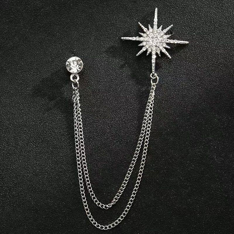 Мужской костюм Корейская коронная брошь Корейская версия цепной воротник костюм пятиконечная звезда брошь минималистичный аксессуар