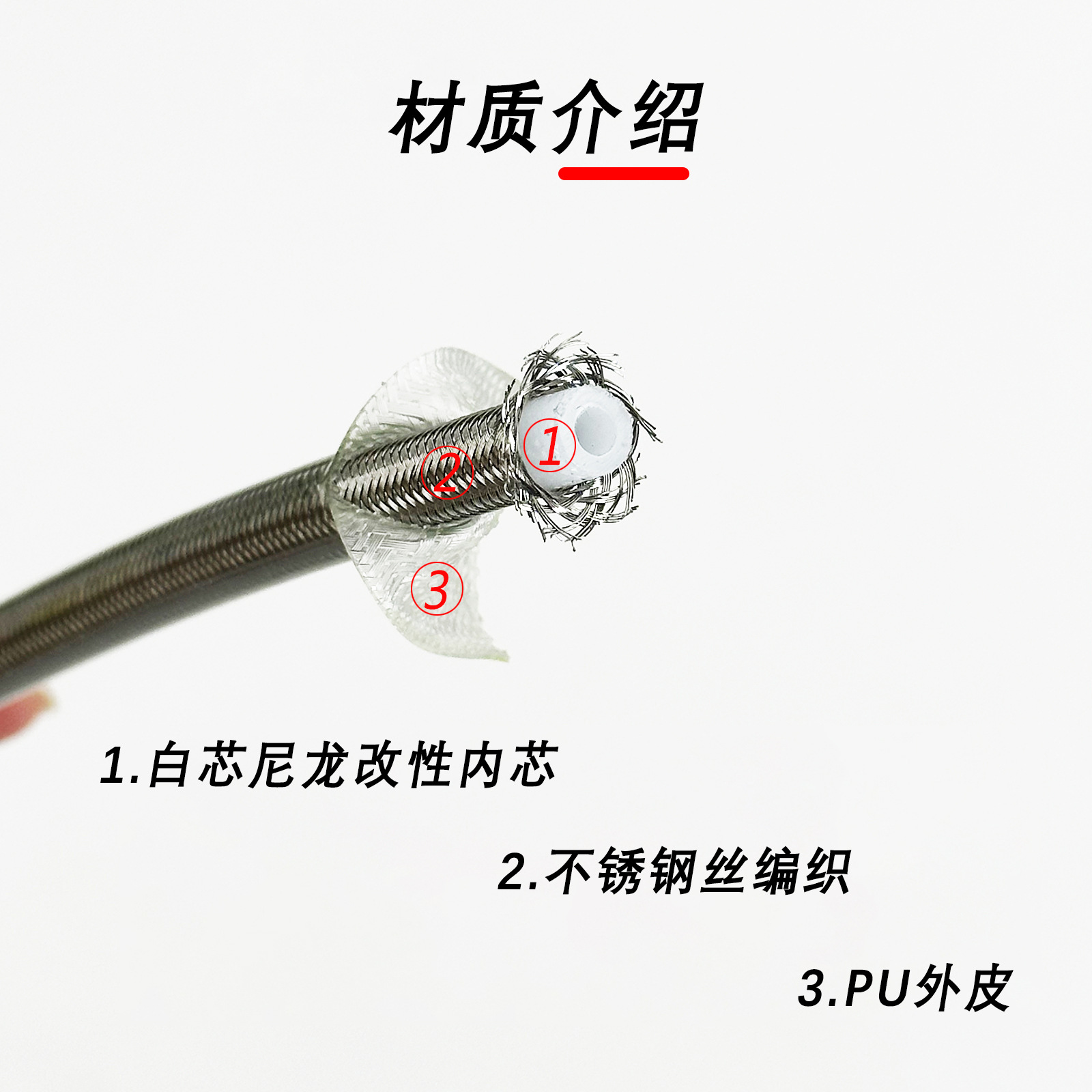 1m An3 Motorcycle Automotive Hydraulic Brake Hose Nylon Steel Wire Braided Clutch Universal Disc Brake Hose