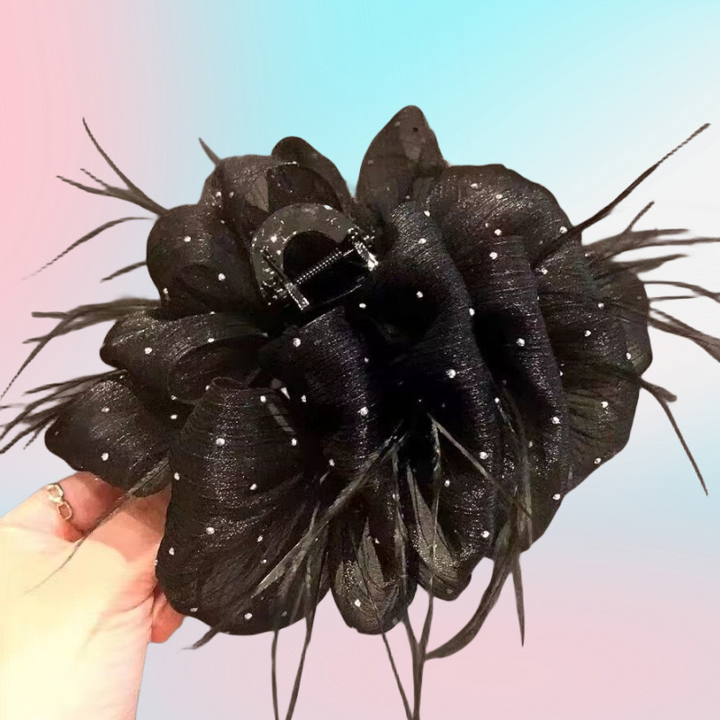 直播熱賣款星空羽毛泡泡抓夾新款後腦勺顯臉小高端鯊魚夾工廠直供