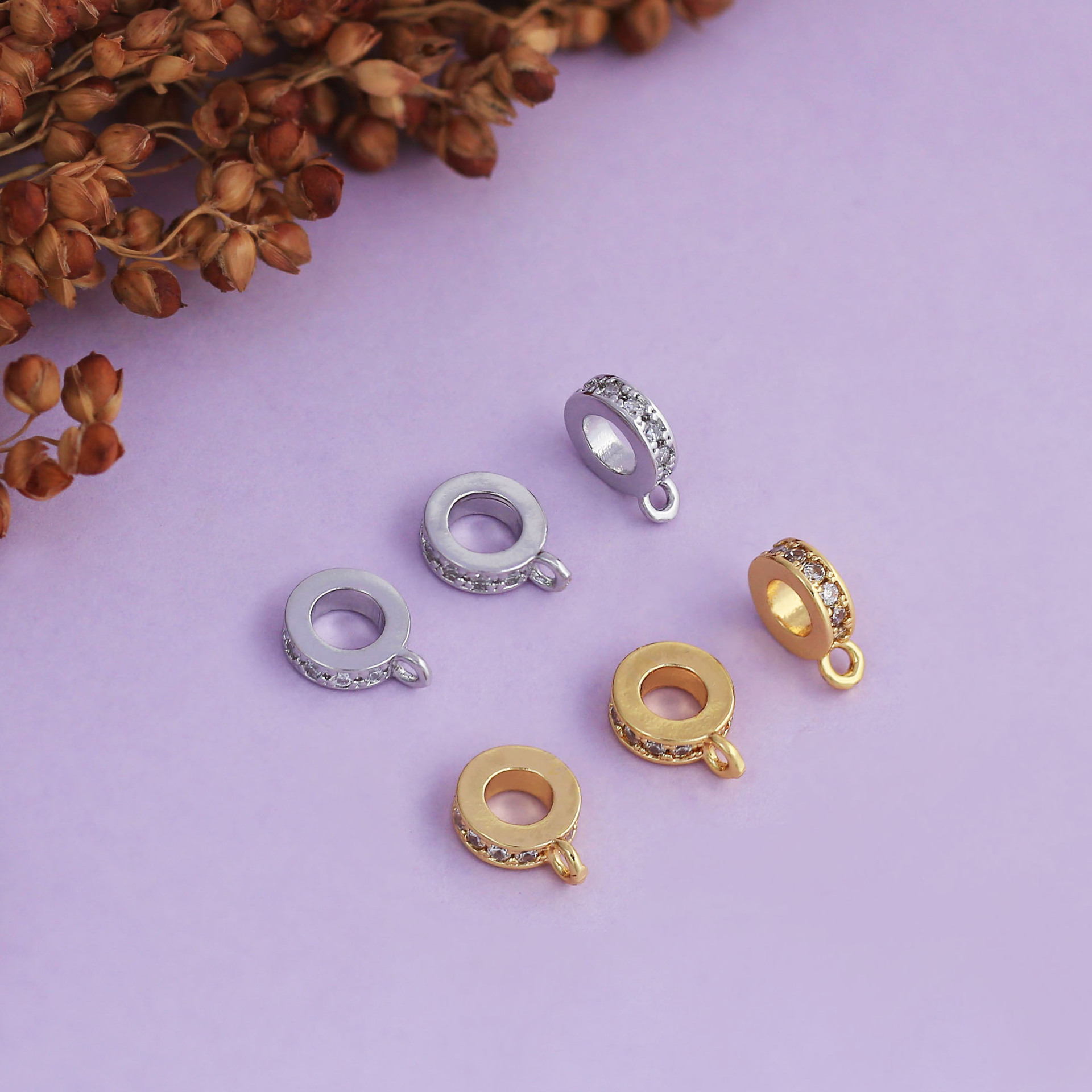 High Color-Retention Zircon Three-Way Pendant Accessories Plated with 18K Real Gold Round Pendant Clasp DIY Necklace Bracelet Spacer Bead Materials