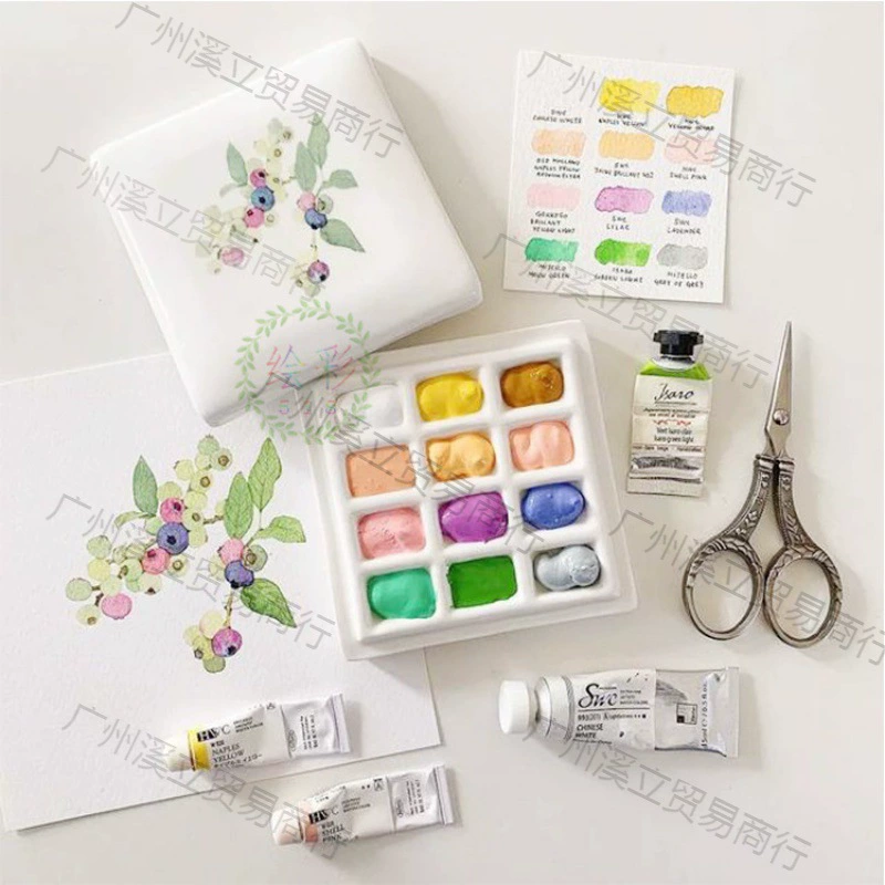 Бесплатная доставка клетчатая тарелка палитра раковины акварель палитра керамическая национальная роспись гуашь пигмент волнистая керамическая роза