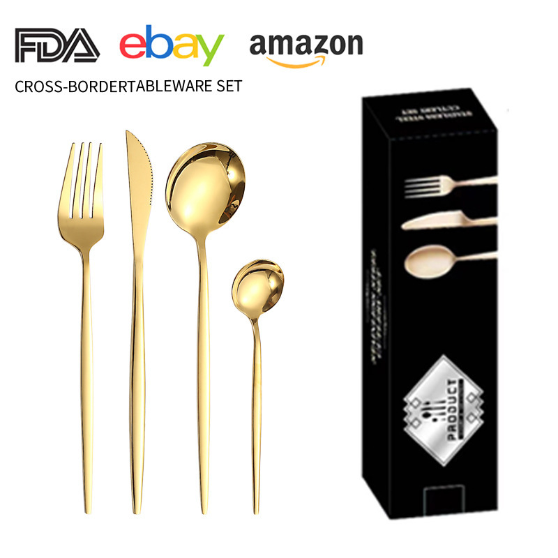 Juego de cuchillo y tenedor de comida occidental portuguesa de acero inoxidable de Amazon transfronterizo Juego de 24 piezas de bistec, cuchillo, tenedor, cuchara, cuchara, juego de cuchara de postre