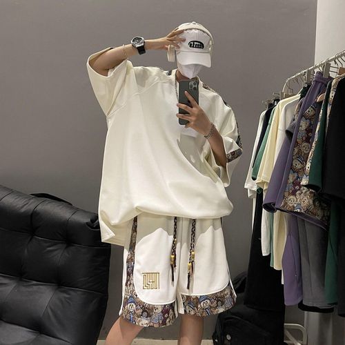 Dopamine Style Men's Summer Loose Couple Chinese Style Embroidered Fashion Two-Piece Set