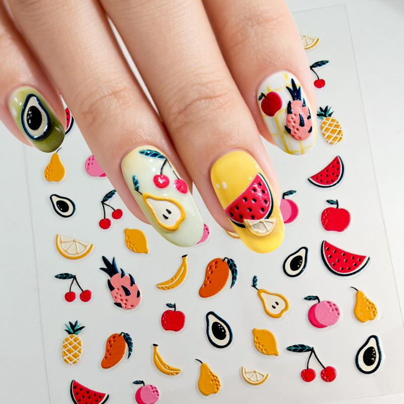 Summer Cartoon Fruit Nail Stickers Wholesale Watermelon Pineapple Strawberry Girly DIY Nail Art Decoration Personalized Stickers