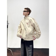 简约字母刺绣拉链立领插肩外套夹克男女春秋季新款宽松潮牌上衣潮