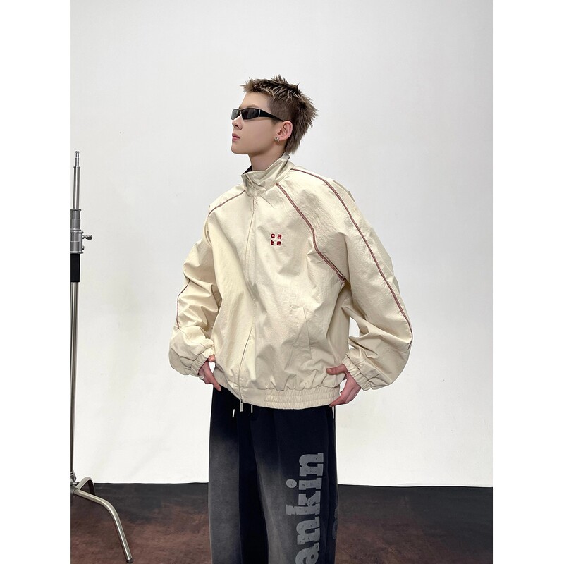 Casual Letter Embroidered Zipper Stand Collar Raglan Jacket Jacket for Men and Women Spring and Autum New Loose Trendy Brand Tops