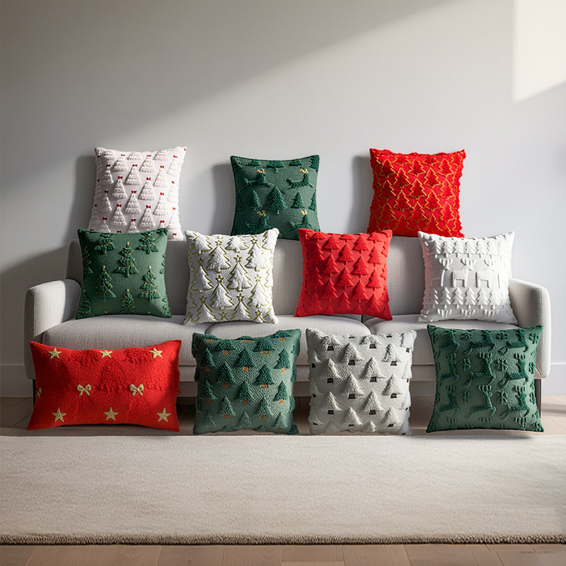 亚马逊圣诞节抱枕套绗缝创意节日氛围感毛绒抱枕客厅沙发卧室靠枕