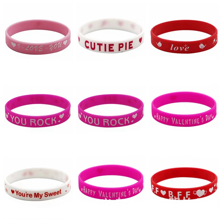 Brazaletes de regalo transfronterizos para el día de San Valentín, joyas para solteros, brazaletes de silicona, brazaletes de boda dulces, logotipo imprimible