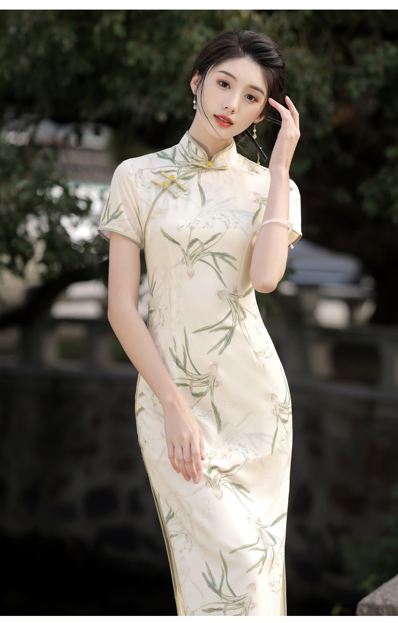 New Chinese-style Elegant Improved Cheongsam Dress For Women, Summer New Design With Buttons, Slit, And Printed Pattern_ecoleips.com
