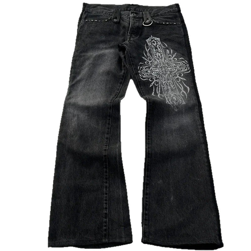 Transfronterizos europeos y estadounidenses milenio negro lavado en agua jeans de mujer retro detalles de cuero cruzado mini-jeans de cuerno