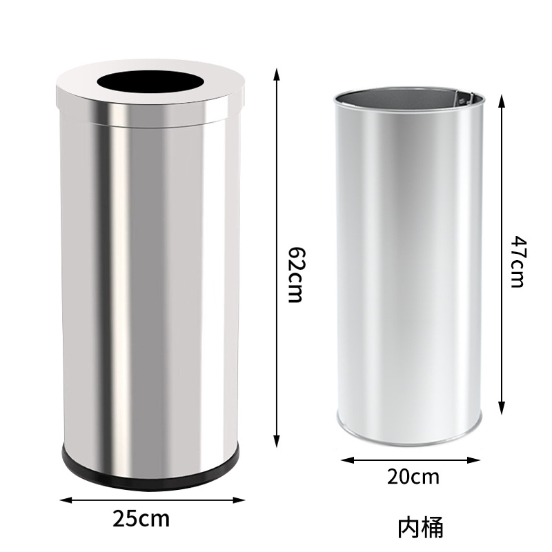 Hotel de acero inoxidable cubo de basura redondo con cenicero empresa hotel vertical pasillo elevador cubo de fumadores