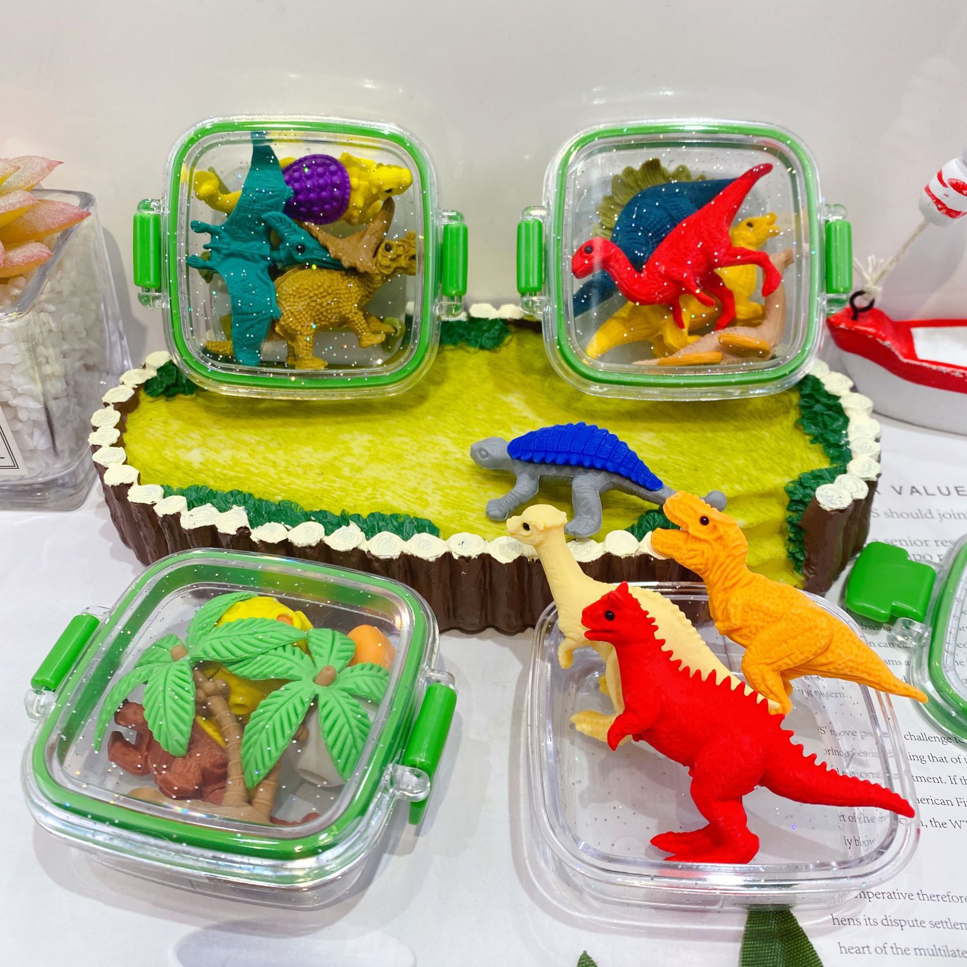 Nuevo dinosaurio jurásico caja de almuerzo forma borracha adorable creativa se puede ensamblar borracha postre regalo 1 de junio