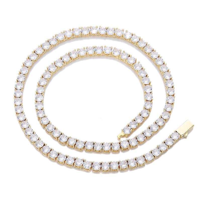 ヨーロッパとアメリカのヒップホップネックレス 3mm4mm5mm 幅スプリングバックルヒップホップテニスチェーンマイクロセット単列ジルコンヒップホップネックレス|undefined