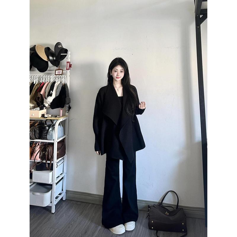 时尚针织外套微喇裤套装女秋冬新款新年气质名媛两件套|undefined