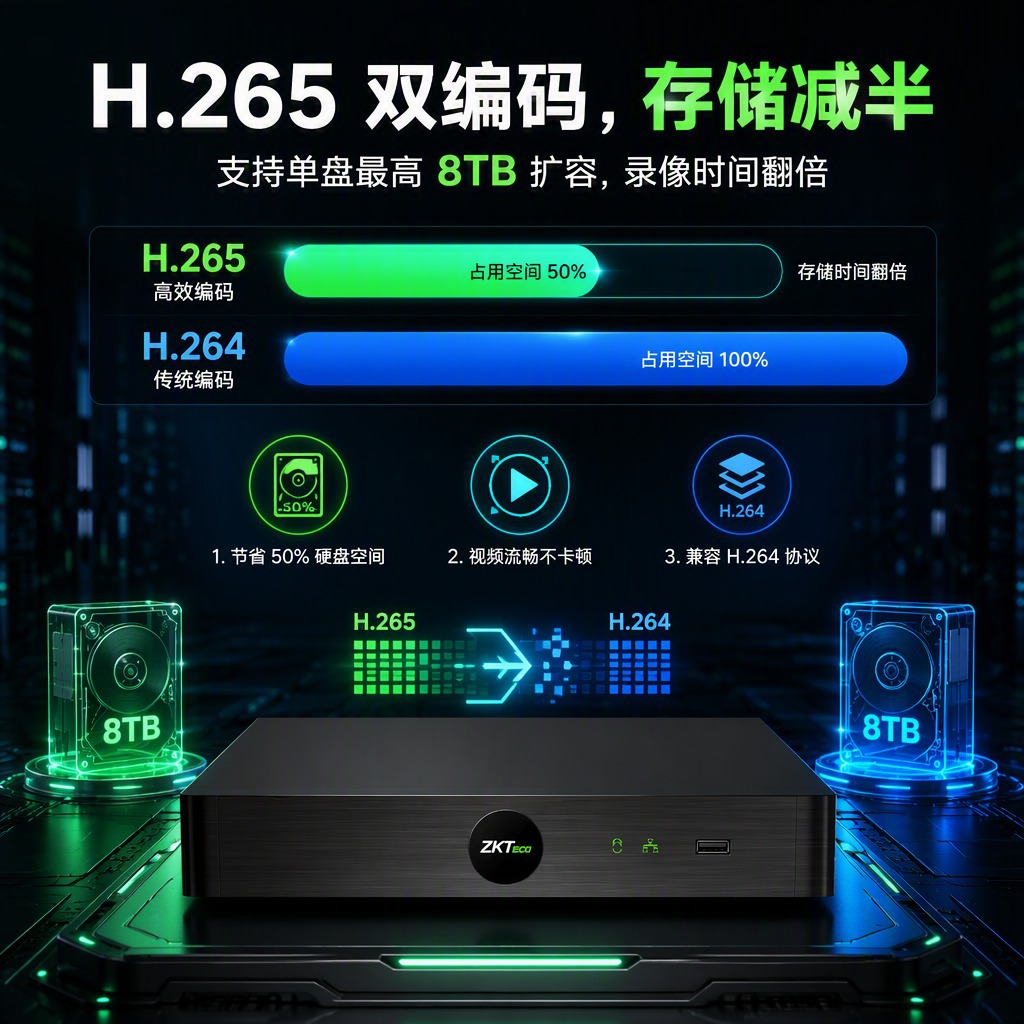 4K网络硬盘录像机NVR 16路监控主机支持800万摄像头双盘位ZKTeco