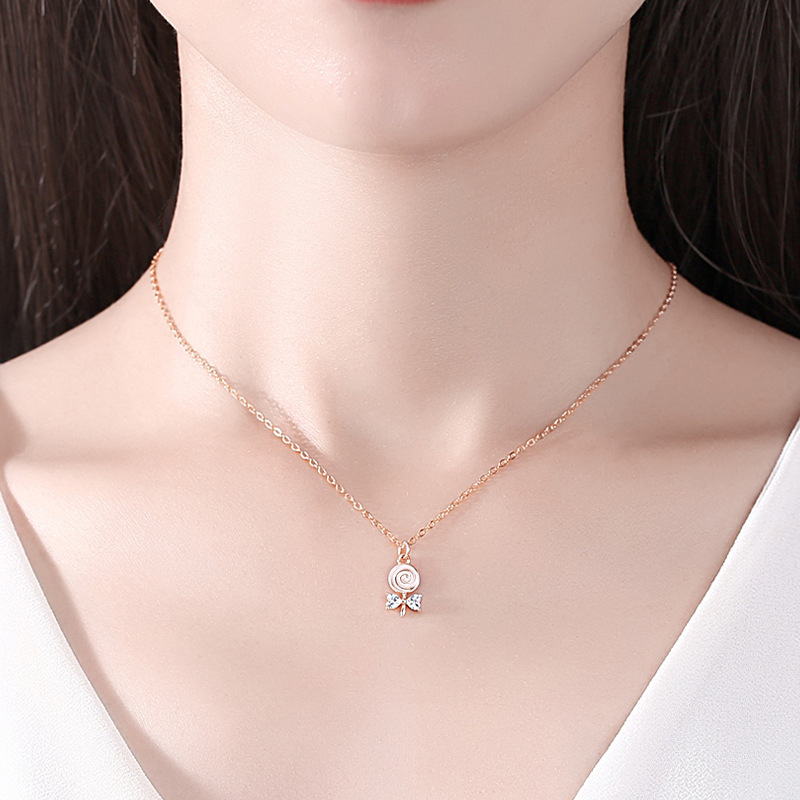Linda plata esterlina S925 Lollipop collar niñas de dibujos animados caramelo joyería de plata creativa estilo japonés y coreano interesante Cadena de clavícula