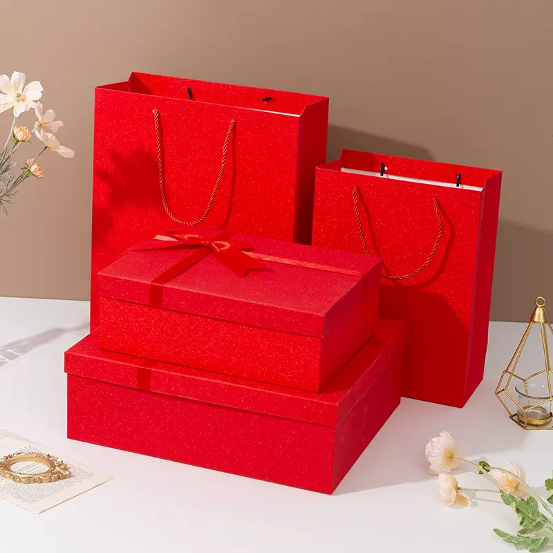 红色蝴蝶结国潮伴手礼盒生日包装盒情人节礼物盒风跨境专供环保