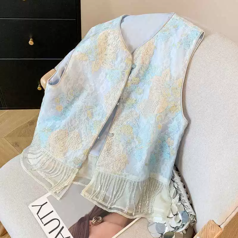 Реальная цена # новая новая китайская женская одежда свободная, тонкая иностранная, тяжелая вышивка