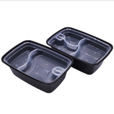 美式F1500ml黑色长方形一次性餐盒外卖打包盒凸盖饭盒带双层内衬