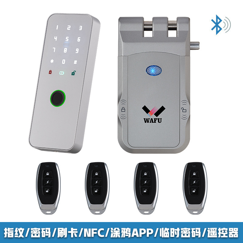 Cerradura antirrobo inalámbrica invisible Graffiti para uso doméstico, sin cableado, diseño sin orificio para cerradura, cerradura con control remoto, cerradura inteligente, cerradura oculta para puerta corredera