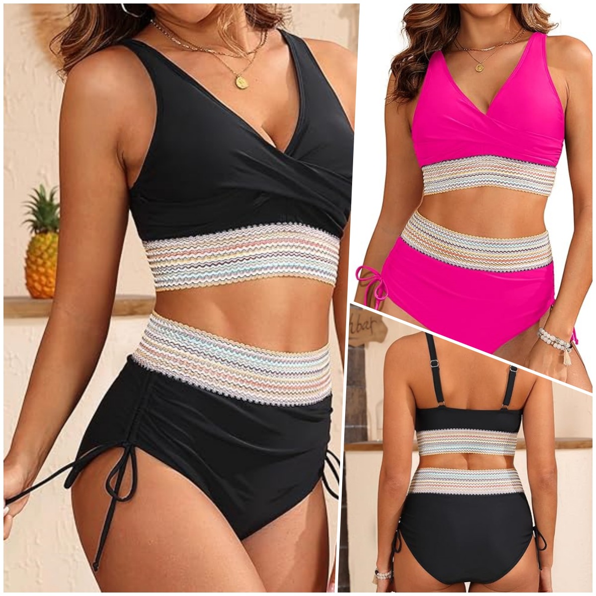 2025 New European and American Swimwear Foreign Trade Cross-border Amazon Bikini Contrast Split Swimwear CR25101