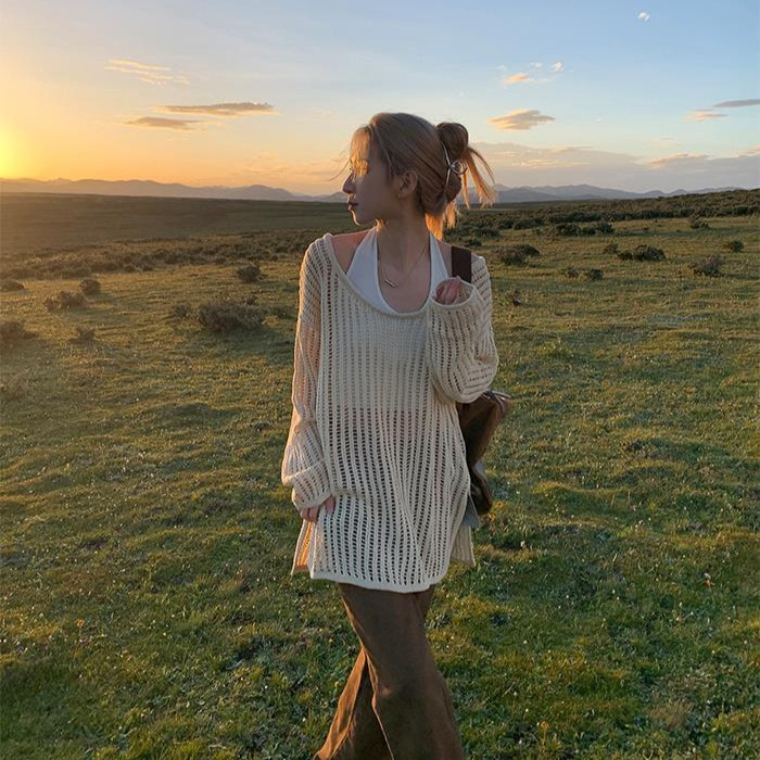 Women's Summer Thin Long Lazy Air-conditioning Shirt Top Long-sleeved Hollow Knit Women's Summer Thin Long Lazy Air-conditioning Shirt Top Long-sleeved Hollow Knit