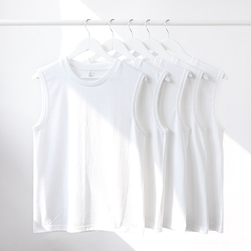 230g Japanese heavyweight seamless pure cotton summer basic wide shoulder small neckline solid color loose men's and women's vest T-shirt