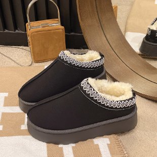 Damenschuhe Schneestiefel Winter Kaschmir Warm Dicker Boden Absatzlos Baotuo Haar Halbschuh Baumwollschuhe_voghion.com
