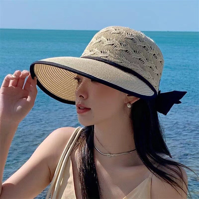 Summer All-match Hollow Straw Hat Women's Anti-ultraviolet Large Brim Sunshade Hat Casual Fashion Bow Sunscreen Hat Summer All-match Hollow Straw Hat Women's Anti-ultraviolet Large Brim Sunshade Hat Casual Fashion Bow Sunscreen Hat