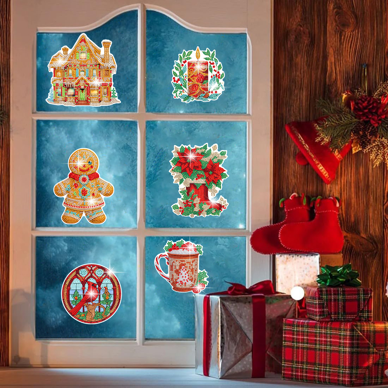 Nuevos productos Dibujos animados Galletas navideñas Gente Pintura de diamantes Pegatinas al azar Pegatinas de bricolaje Pegatinas de ventana Artesanías de cristal para niños Diamantes brillantes