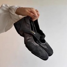 牛皮版~高级灰内增高绒面玛丽珍鞋女法式魔术贴浅口百搭休闲单鞋