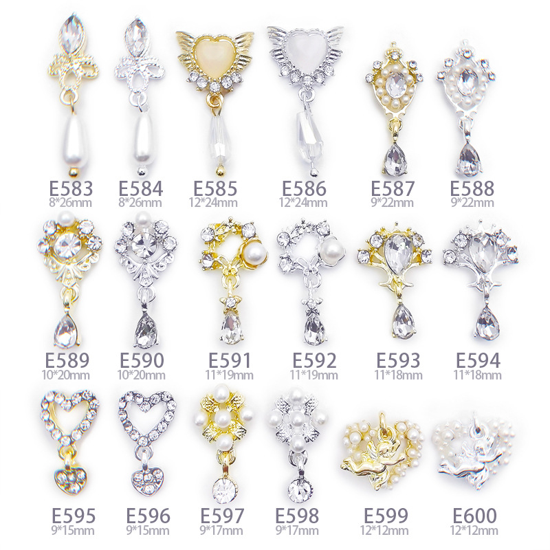 인터넷 인기 상품, 태슬 스타일 네일아트 액세서리, 하트 천사 진주 펜던트 네일 스티커, 합금 네일아트 다이아몬드 장식 도매