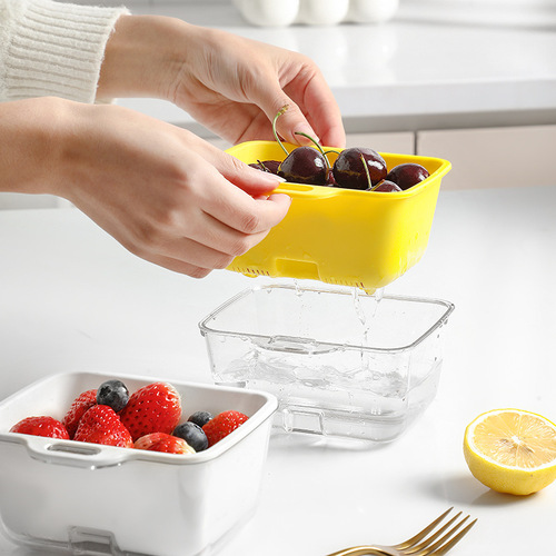 Double-layer drain basket mini fruit plate creative kitchen vegetable washing basket multi-functional transparent water filter basin filter artifact