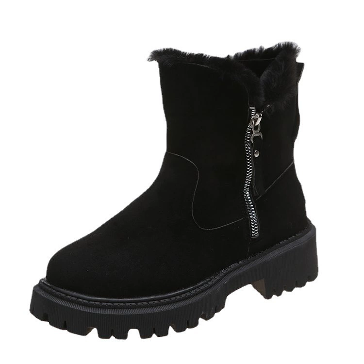 Martin‑style women's winter boots 20224, velvet lined, thickened short‑shaft snow boots, warm (Black/Khaki)