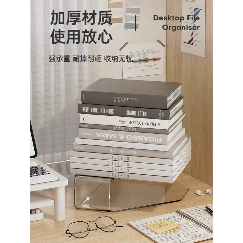 デスクトップ書立ファイルホルダーアクリル透明本棚収納ボックス固定学生本ブックホルダー|undefined