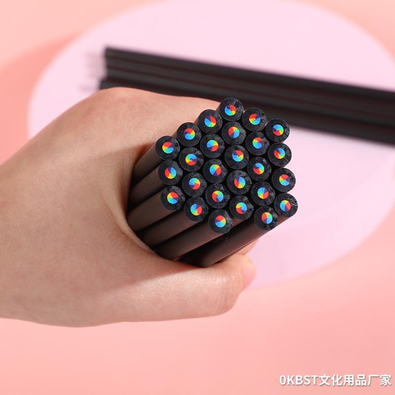 Paquete de barril 48 lápices de arco iris 7 colores uno multicolor de plomo Pequeño Libro Rojo degradado color Siete colores lápiz de color mágico