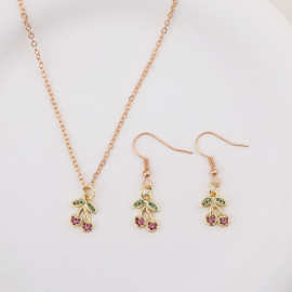 樱桃锆石满钻轻奢气质华丽满钻项链耳环女百搭锁骨链链条2025新款