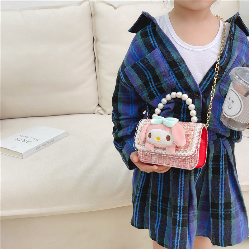 Nuevo bolso de perla, algodón, lino, bolso de hombro para niños, mini mini-fangfangfang tide universal, cadena de chicas, monedero de princesa